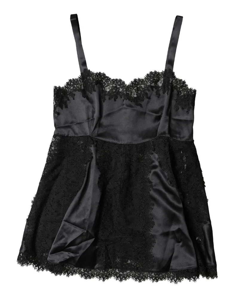 Dolce & Gabbana Women Black Silk Lace Trim Lingerie Top Underwear Black