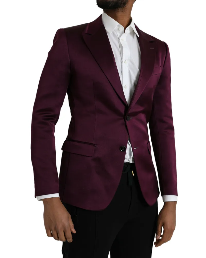 Dolce & Gabbana Men Maroon Silk Single Breasted Coat Blazer Clothing Maroon