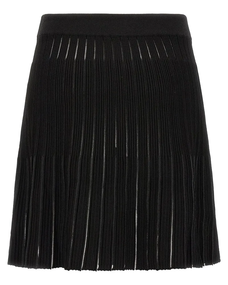 Balmain Pleated Flared Knit Skirt — Black Black