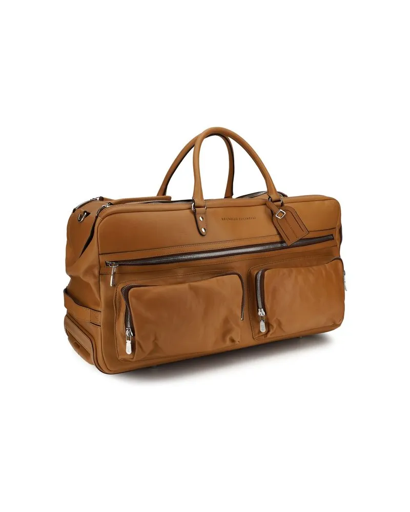 Brunello Cucinelli Men's Brown Calf Leather Bos Taurus Luggage And Travel Bag Brown