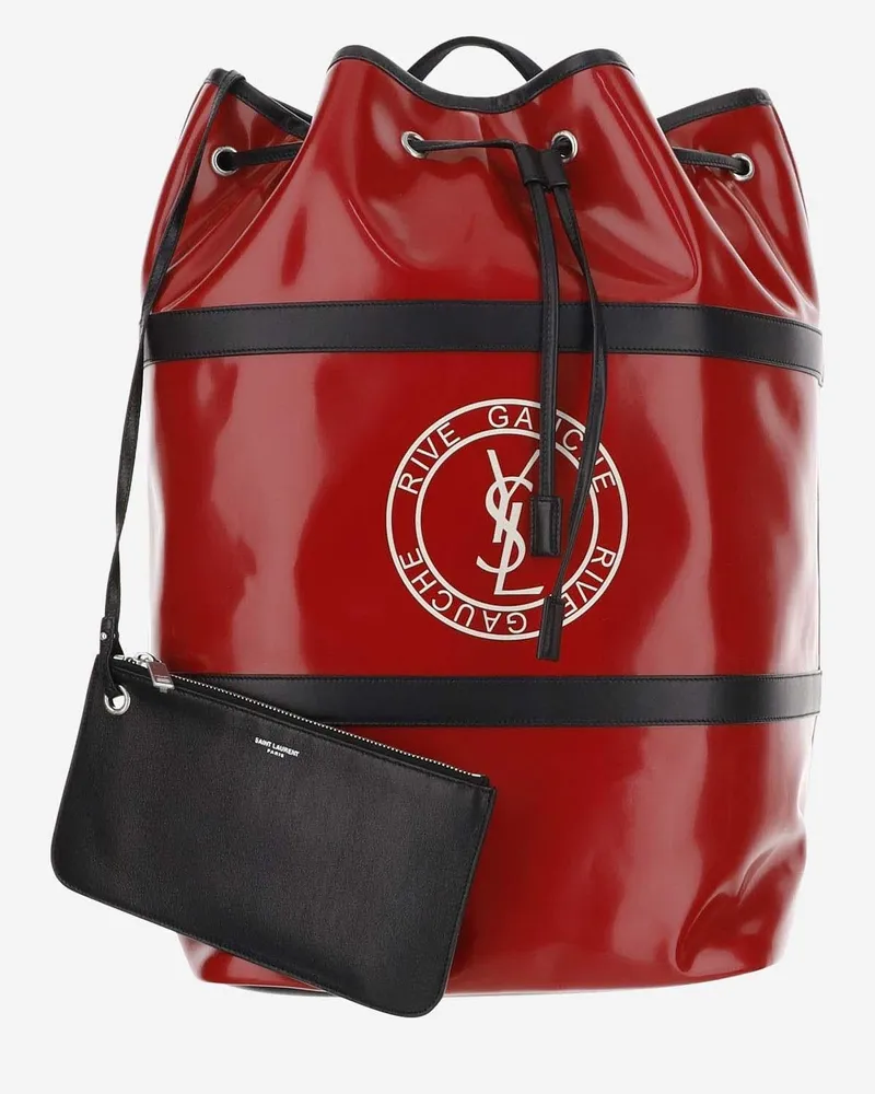 Saint Laurent Men's Rive Gauche Canvas Shoulder Bag Red Polyurethane Backpacks Red