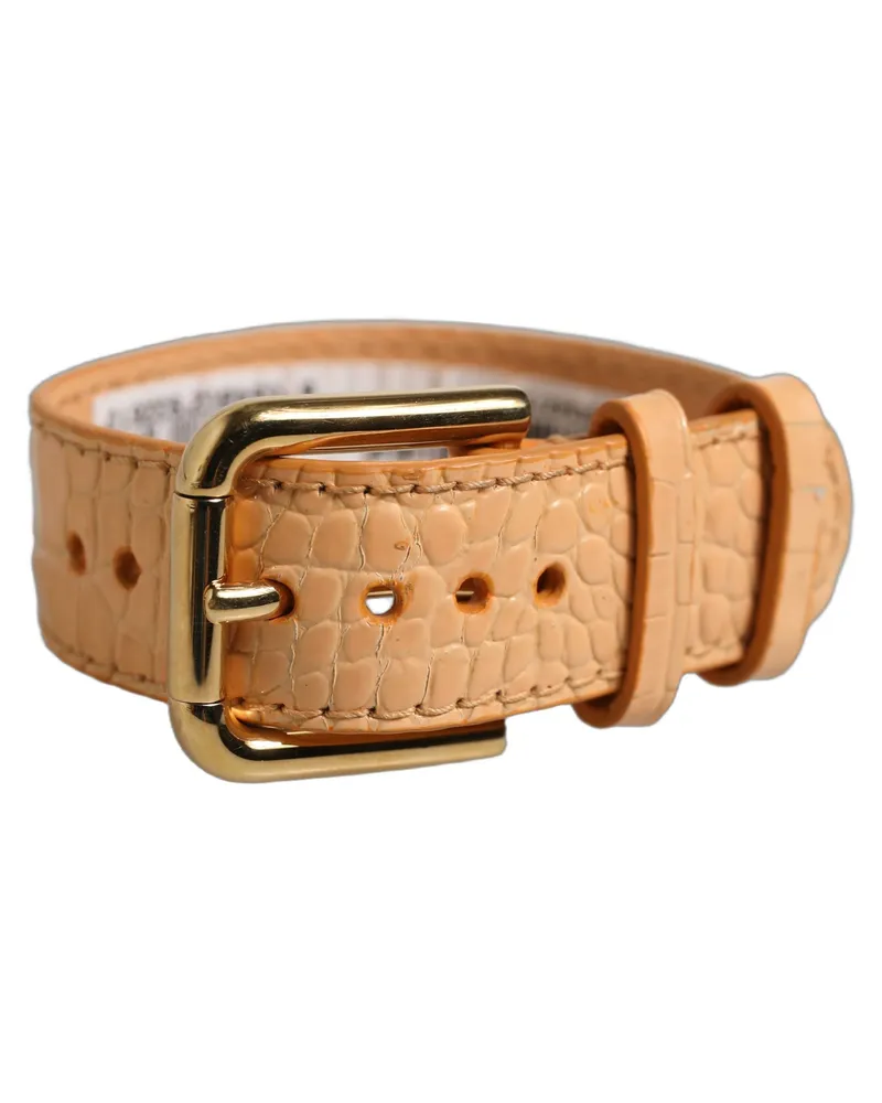 Dolce & Gabbana Women's Beige Embossed Leather Gold Buckle Belt Strap Bracelet Calf Beige