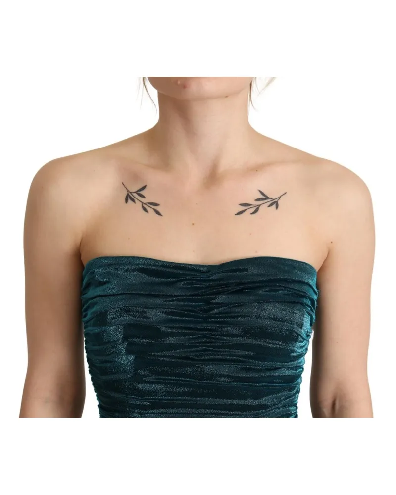Dolce & Gabbana Bustier Bodice Draped Silk Midi Dress — Turquoise Turquoise