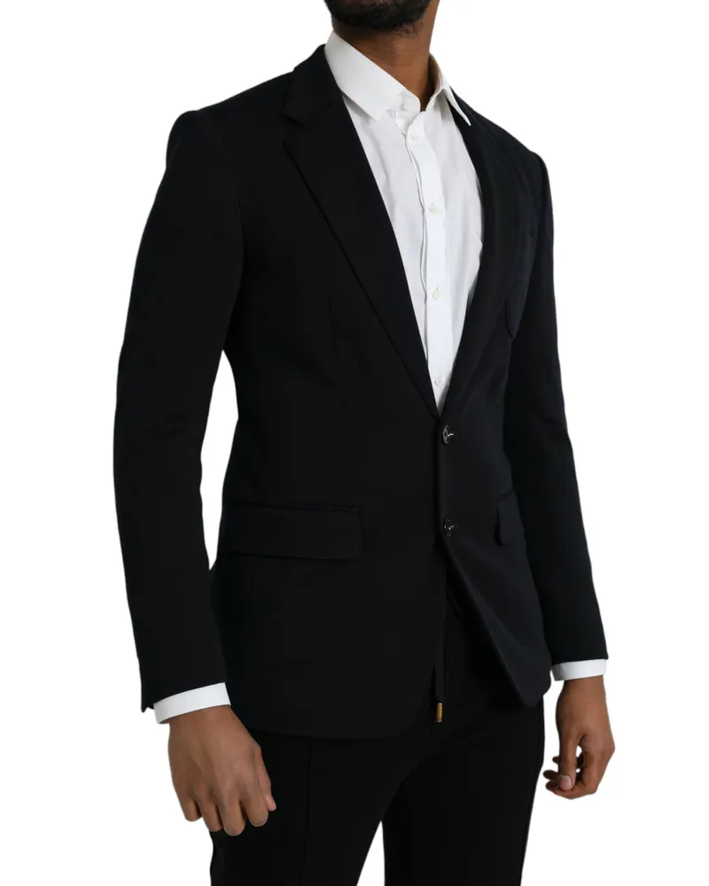 Dolce & Gabbana Men's Black Wool Notch Single Breasted Coat Blazer Virgin Nylon Clothing Black