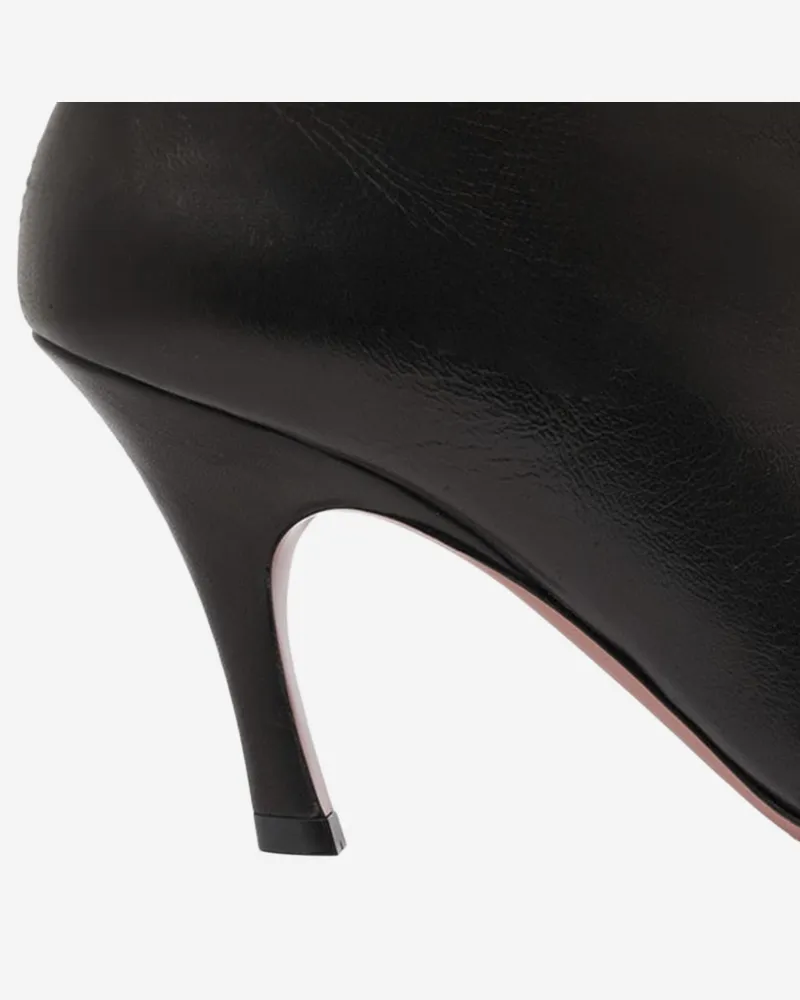 Amina Muaddi Women's Stretch Bootie Ankle Boots Black Lambskin Leather Black