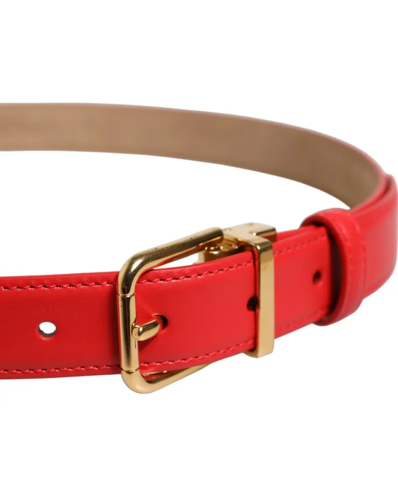 Dolce & Gabbana Women's Leather With Gold Metal Buckle Belt Red Red