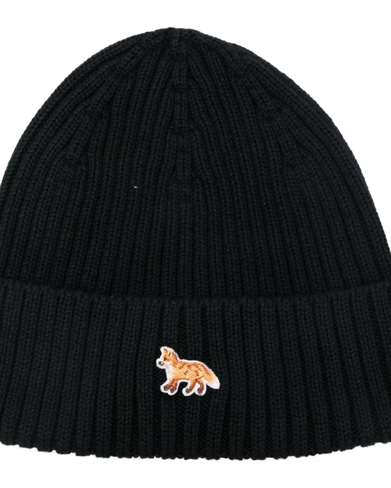 Kitsuné Ribbed-Knit Beanie — Black Black