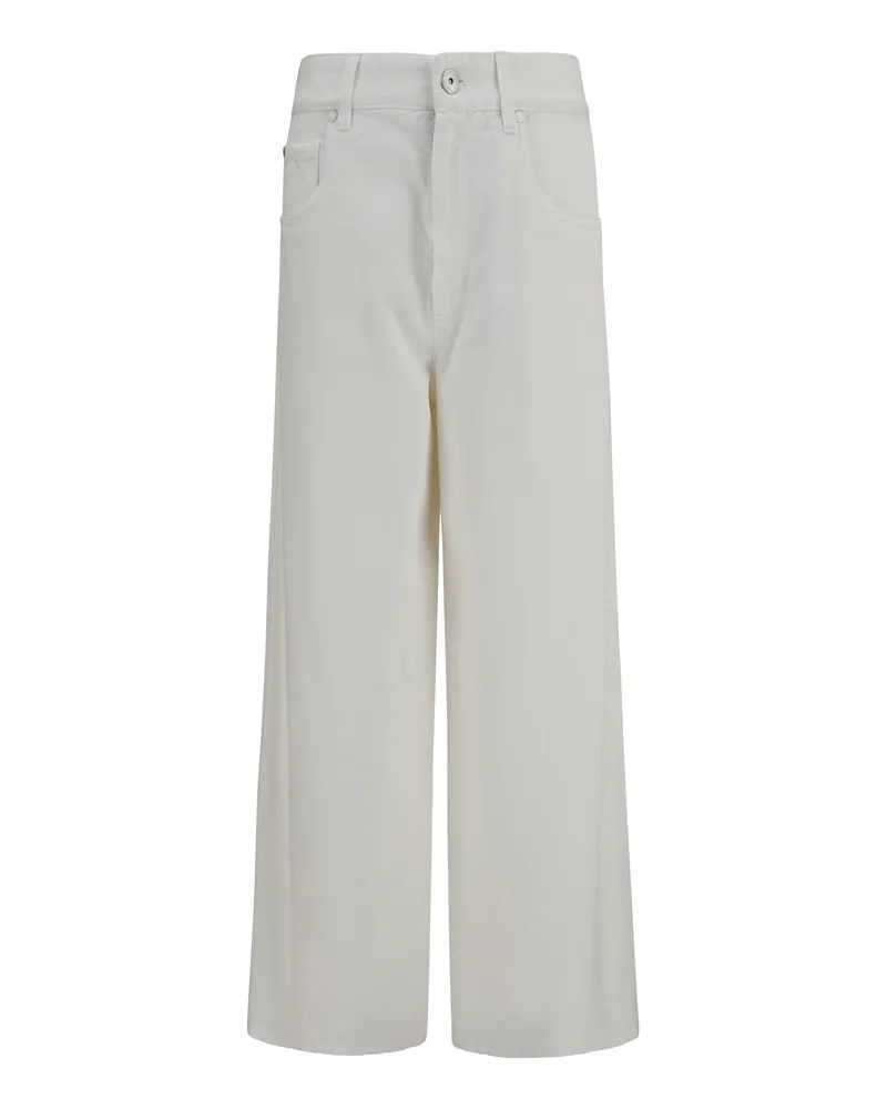 Brunello Cucinelli High-Waist Palazzo Cotton Trousers — White White