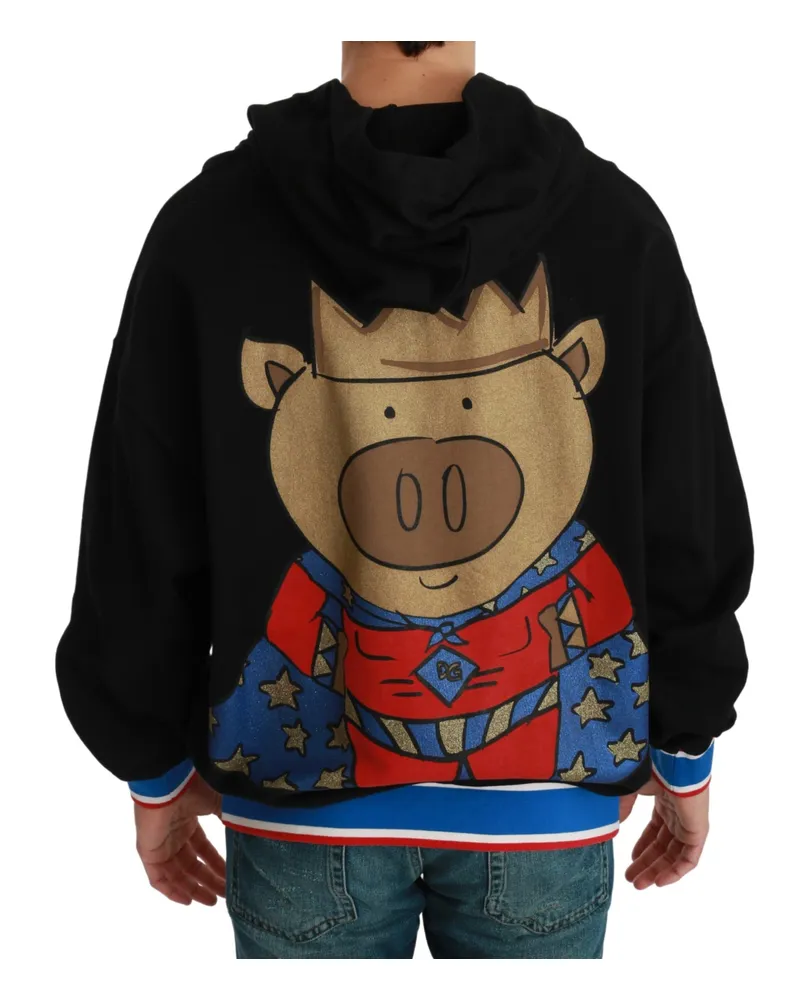 Dolce & Gabbana Men's Black Sweater Pig Of The Year Hooded Cotton Clothing Black