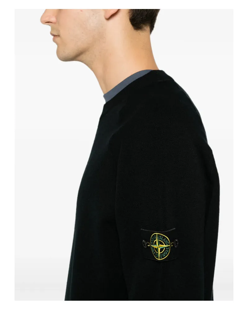 Stone Island Raglan Crew-Neck Virgin Wool Sweater — Black Black