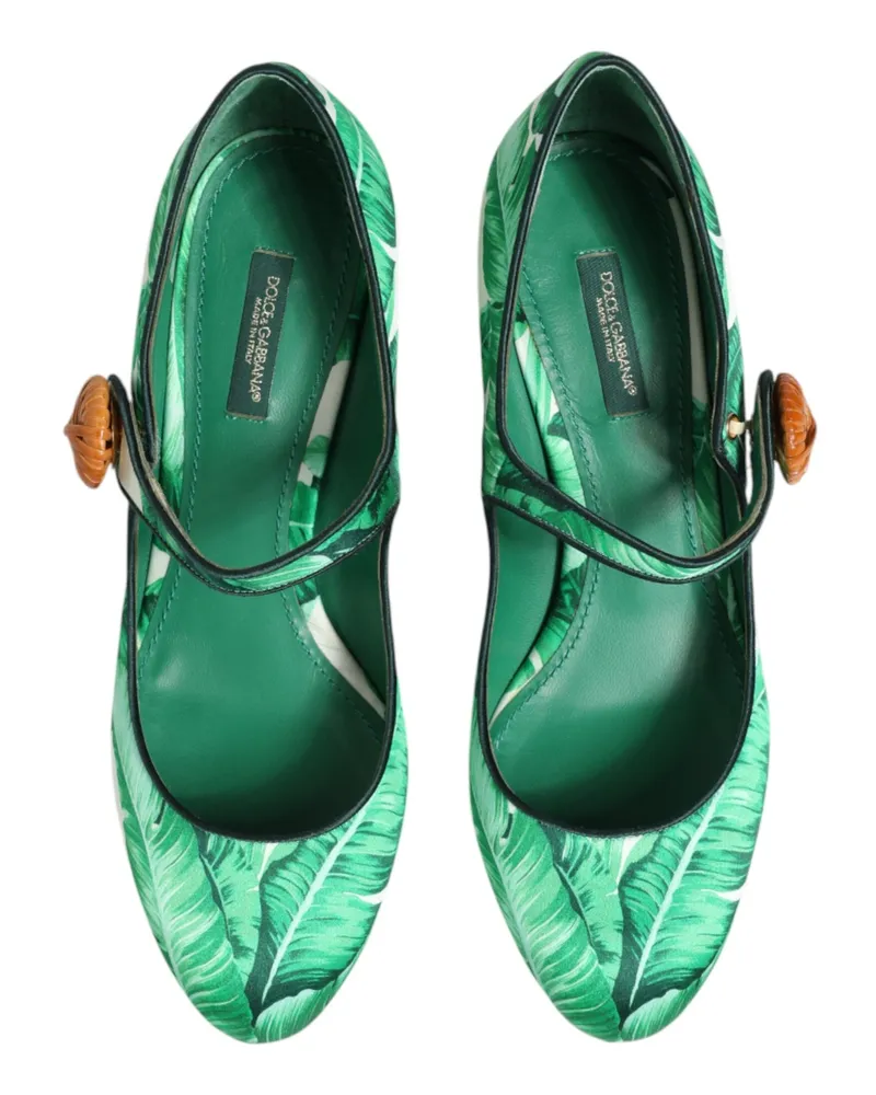 Dolce & Gabbana Women's Green Silk Mary Janes Leaf Sandals Shoes Se+vi Green