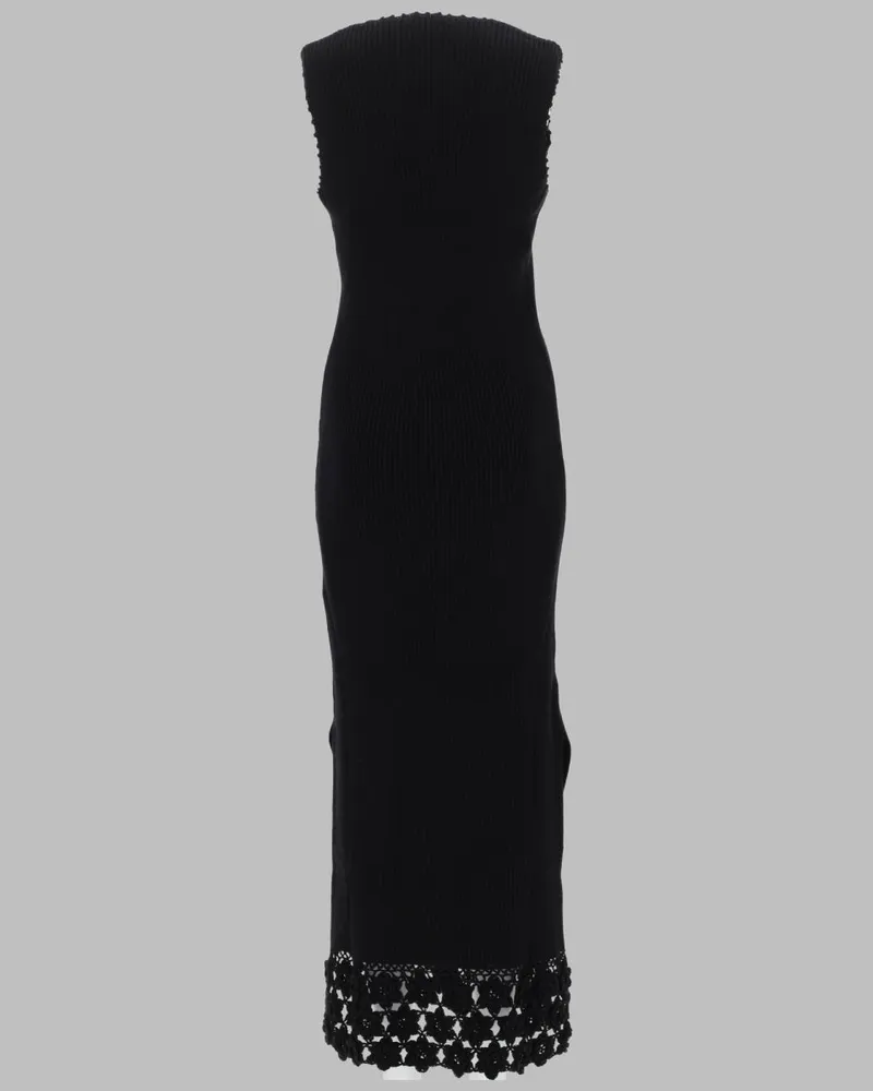 Ganni Crochet-Trimmed Organic Cotton Dress — Black Black