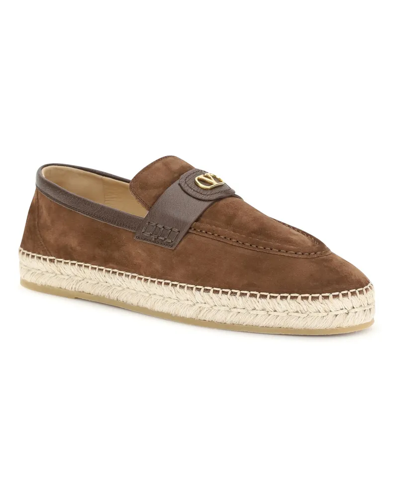 Valentino Garavani Men's Suede Espadrilles Bark Brown Flat Shoes Bark