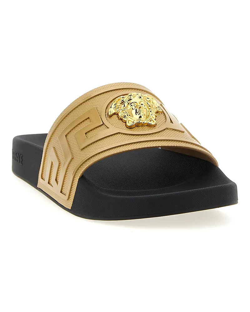 Versace Metal Medusa Logo Slides — Tan Tan