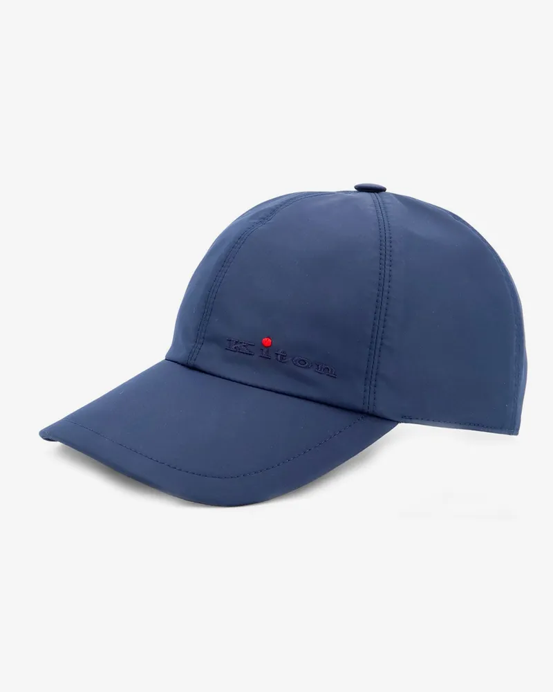 Kiton Men's Nylon Hat With Embroidered Logo Blue Blue