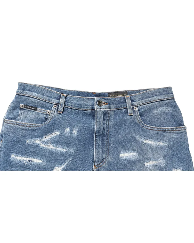 Dolce & Gabbana Men's Blue Cotton Distressed Denim Bermuda Shorts Elastane Blue