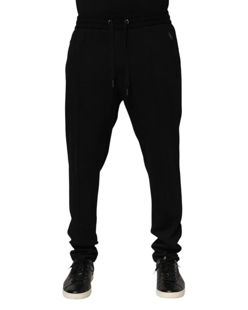 Dolce & Gabbana Black Viscose Skinny Logo Men Jogger Pants Rayon Nylon Elastane Black