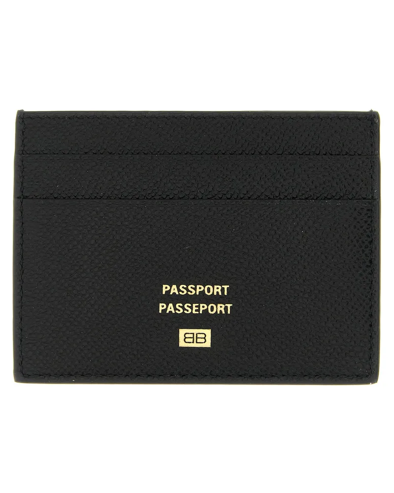 Balenciaga Logo-Embossed Leather Card Case — Black Black