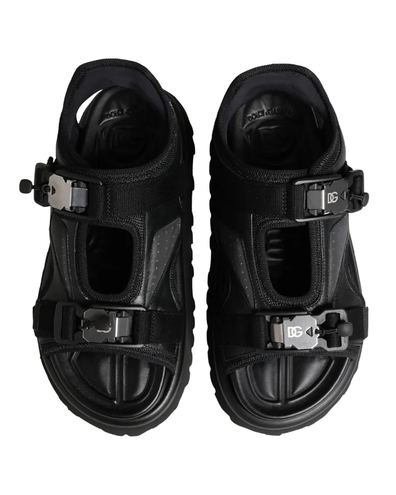 Dolce & Gabbana Black Logo Detailed Men Chunky Sandals Shoes Leather Black