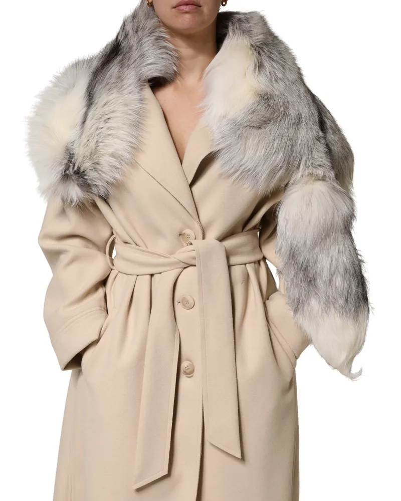 Dolce & Gabbana Women's White Fox Fur Neck Wrap Warmer Winter Scarf White