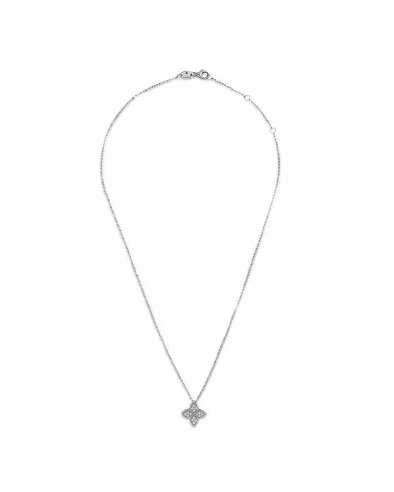 Roberto Coin Women's 18kt White Gold Princess Flower Diamond Pendant Necklace Continuty White