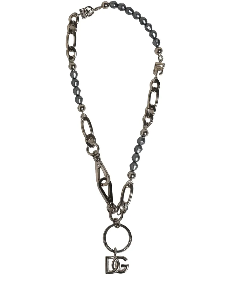 Dolce & Gabbana Women's Silver Tone Chain Signature Dg Logo Pendant Necklace Brass Silver