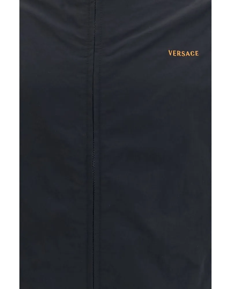 Versace Logo-Embroidered Nylon Jacket — Black Black