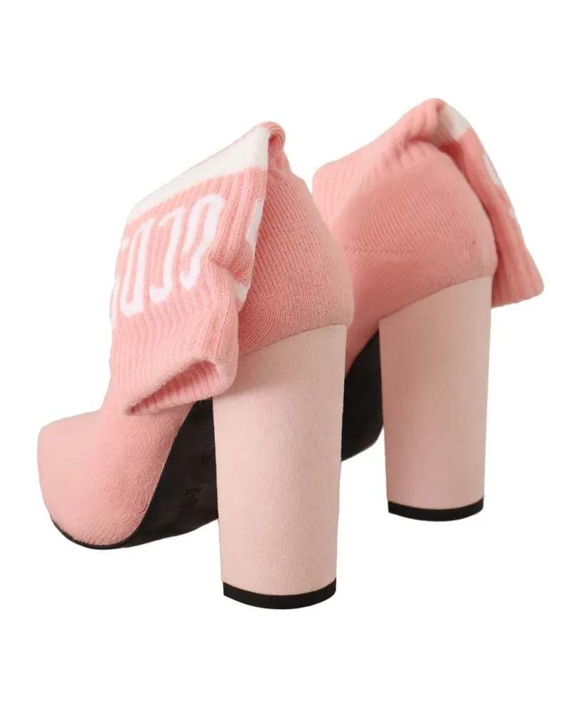 GCDS Women's Pink Suede Logo Socks Block Heel Ankle Boots Shoes & Leather Pink
