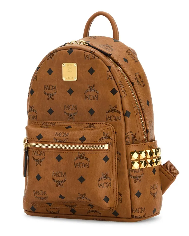 MCM Women's Printed Canvas Mini Stark Backpack Cognac Zaini Cognac