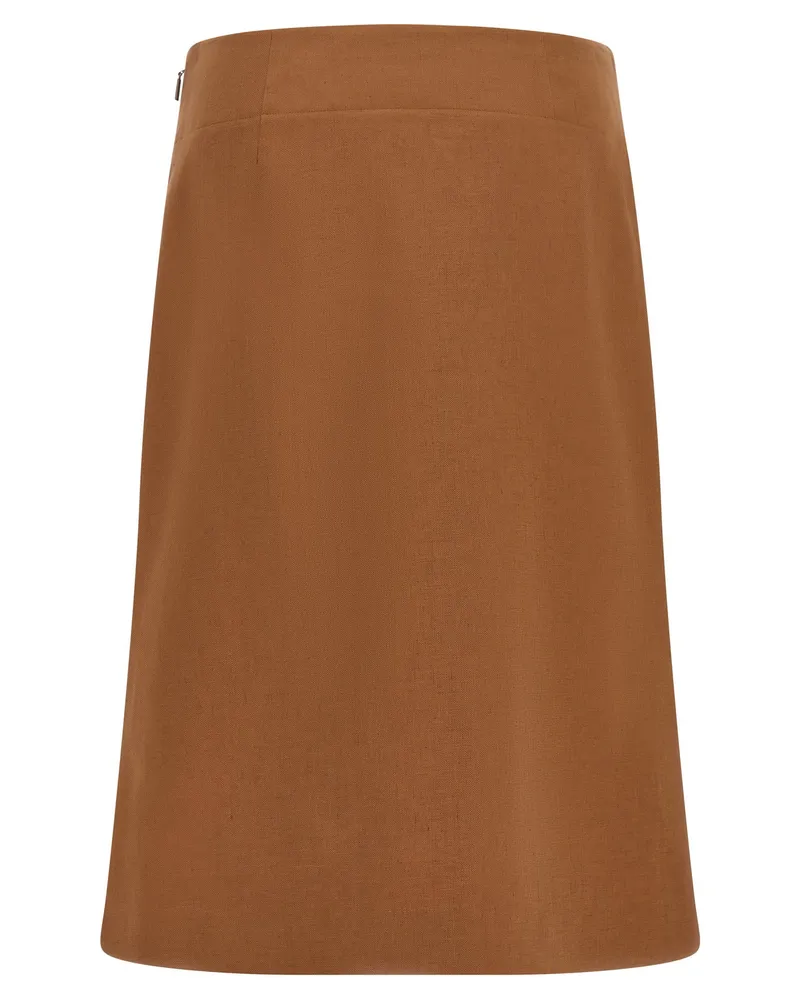 Fendi Linen-Blend Flared Skirt — Tobacco Brown Tobacco