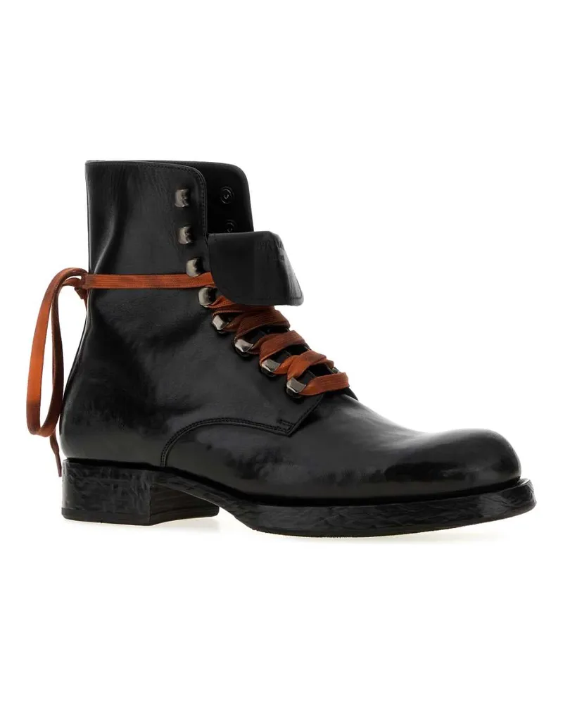 Prada Leather Lace-Up Ankle Boots — Black Black