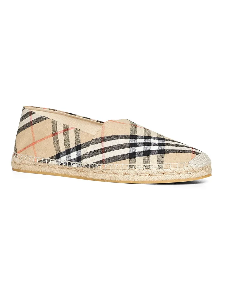 Burberry Men's Espadrilles Sand Mews Check Beige Linen Flat Shoes Beige