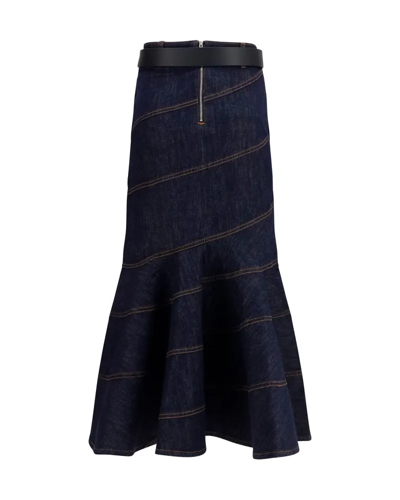 Self-Portrait Women's Blue Denim Skirt Navy
