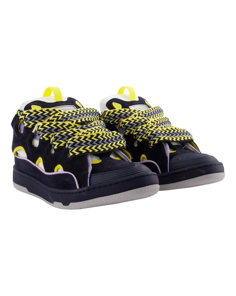 Lanvin Men's Curb Sneakers -  Leather Multicolor Calfskin Shoes Black