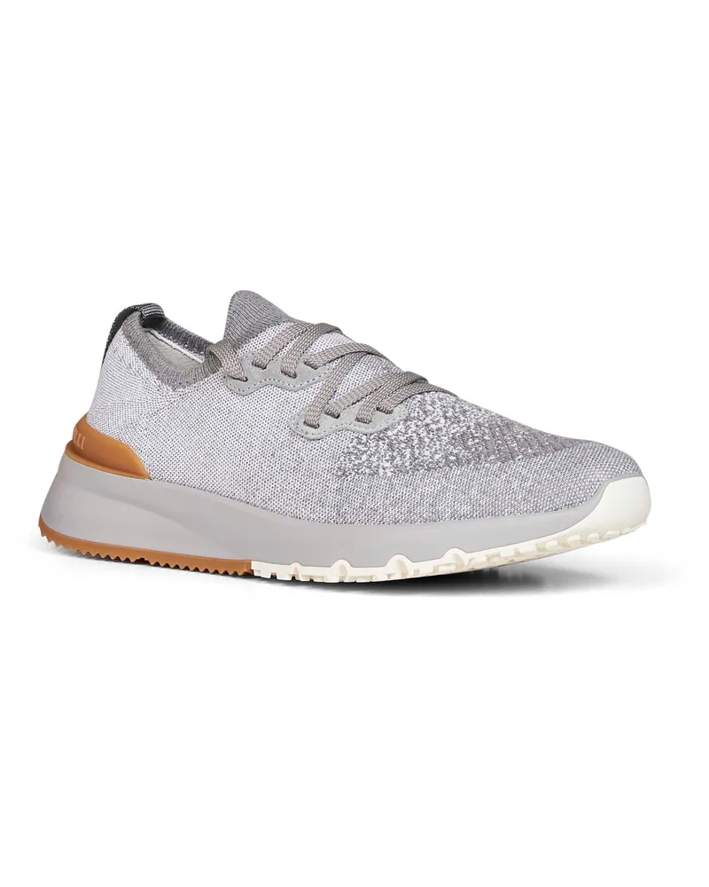 Brunello Cucinelli Men's Runners Chiné Knit Grey Cotton Trainers Sneaker Gray