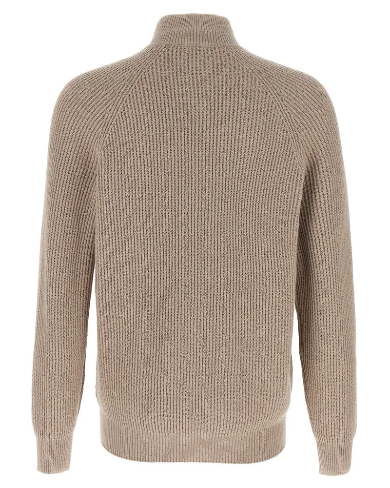 Brunello Cucinelli Half-Ribbed Cotton Gauze Cardigan — Beige Beige