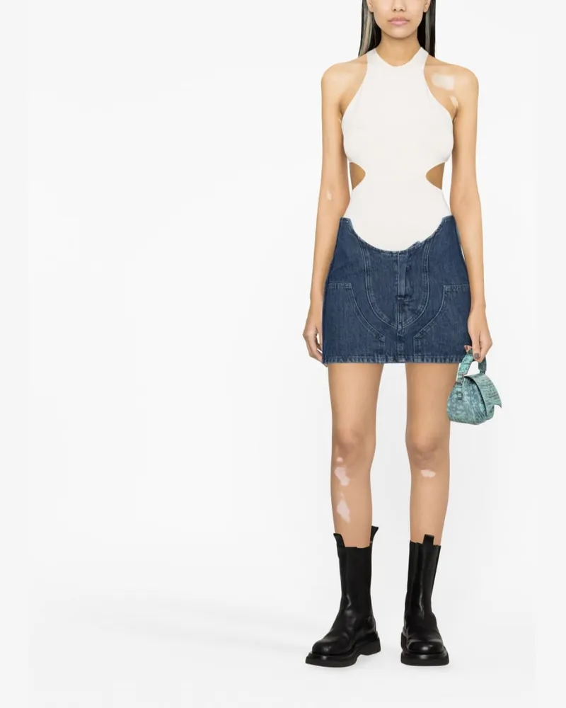 OFF-WHITE Cut-Out Denim Mini Skirt — Blue Blue