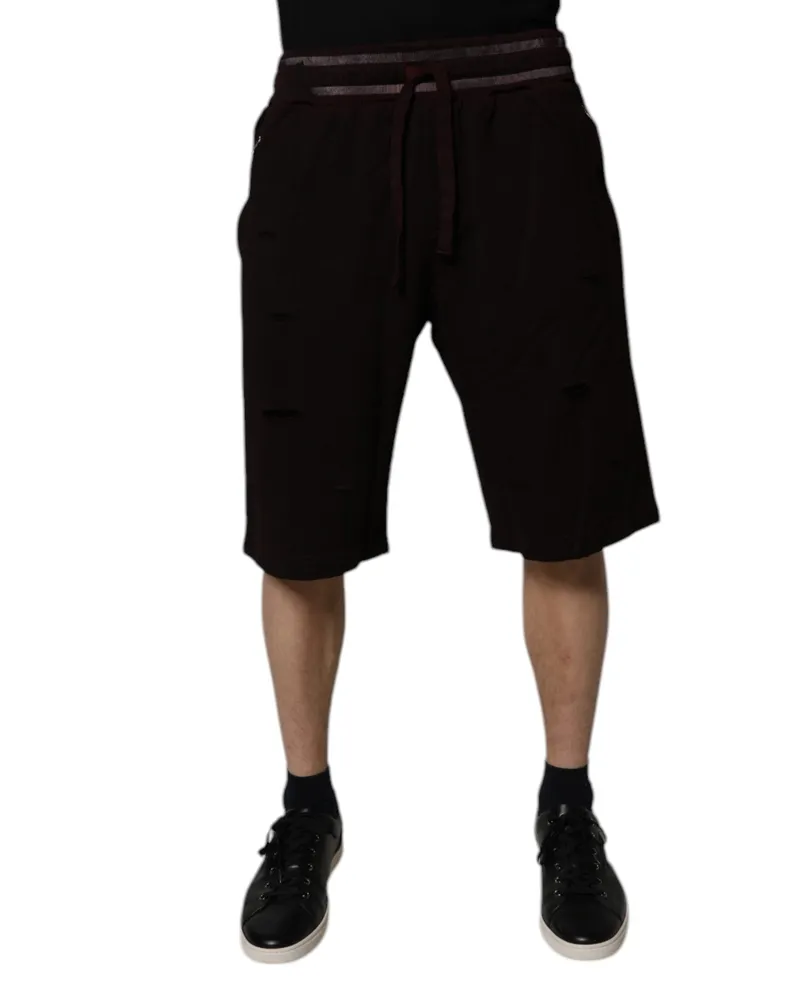 Dolce & Gabbana Maroon Cotton Logo Plaque Men Bermuda Shorts Black