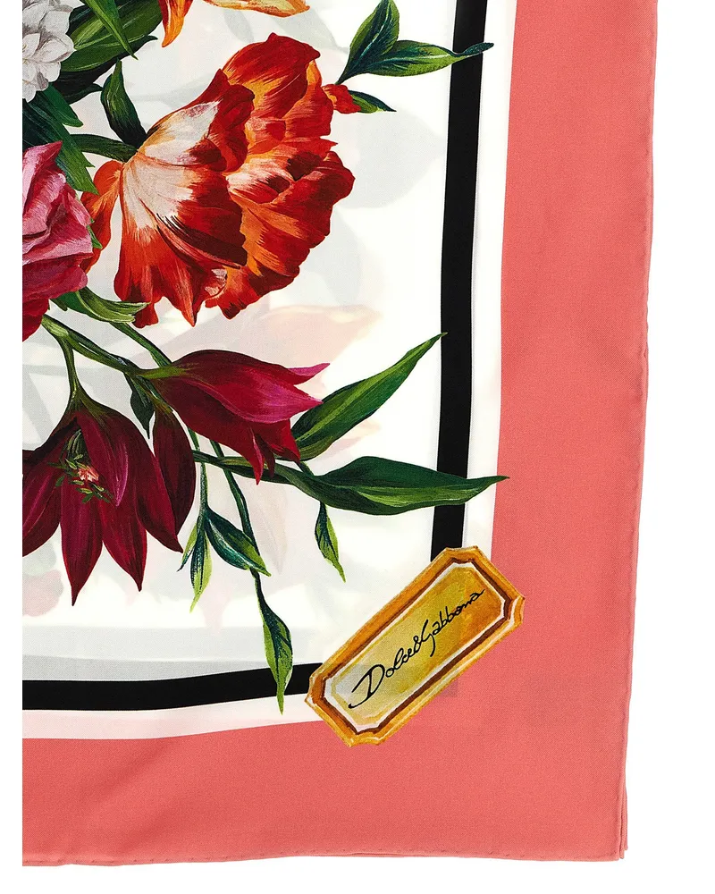 Dolce & Gabbana Floral Silk Twill Scarf — Cream Cream