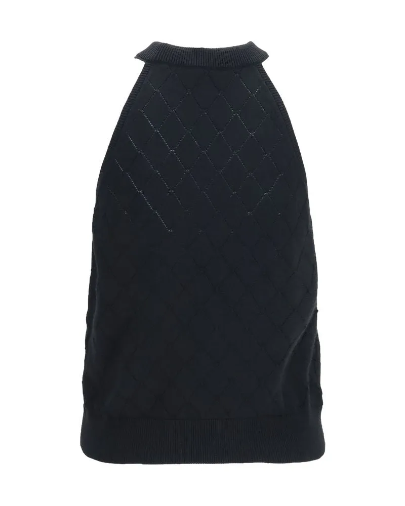 Balmain Women Black Wool Oves Aries Sleeveles T-Shirt Black