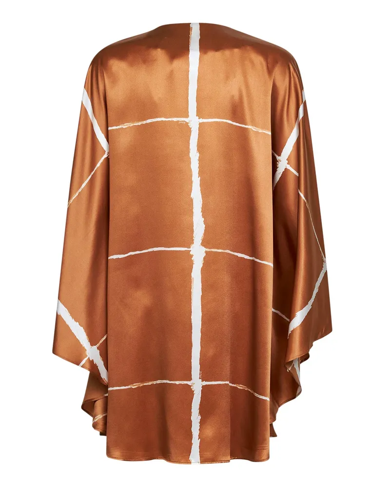 Kiton Women's Printed Silk Tunic Tan-White Brown Shirt Brown