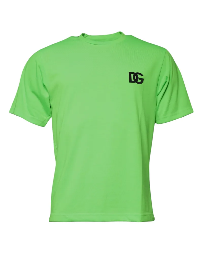 Dolce & Gabbana Men's Green Logo Polyester Crew Neck T-Shirt Green