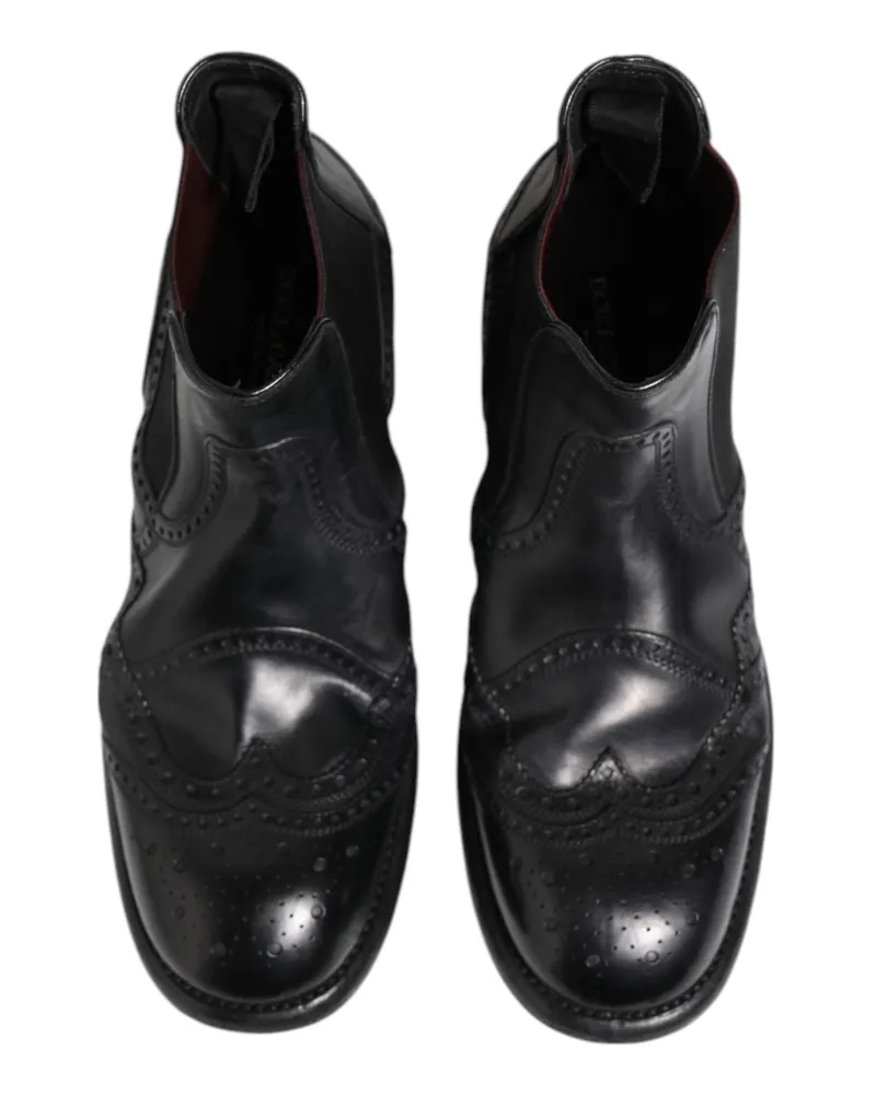 Dolce & Gabbana Men's Black Leather Ankle Boots Slip On Shoes Black