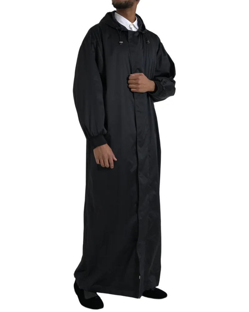 Dolce & Gabbana Men's Black Polyester Hooded Long Windbreaker Jacket Clothing Black
