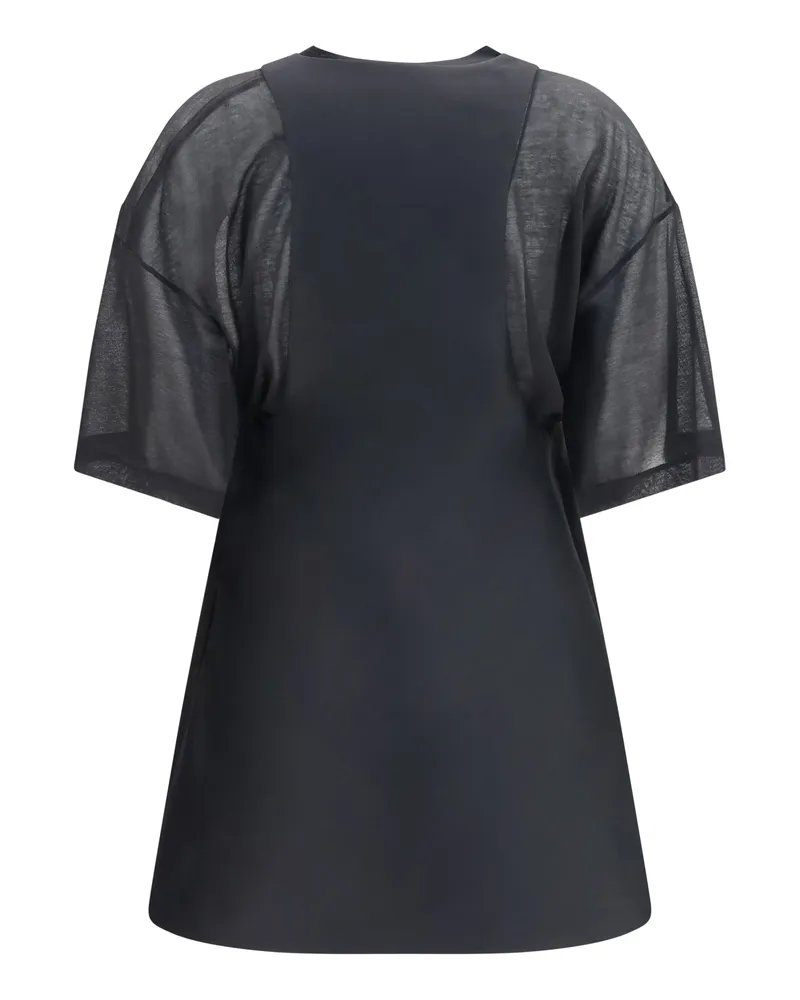 Balenciaga Women's Hybrid Dress With Sheer T-Shirt Black Merino Wool Ovis Aries; Silk Black