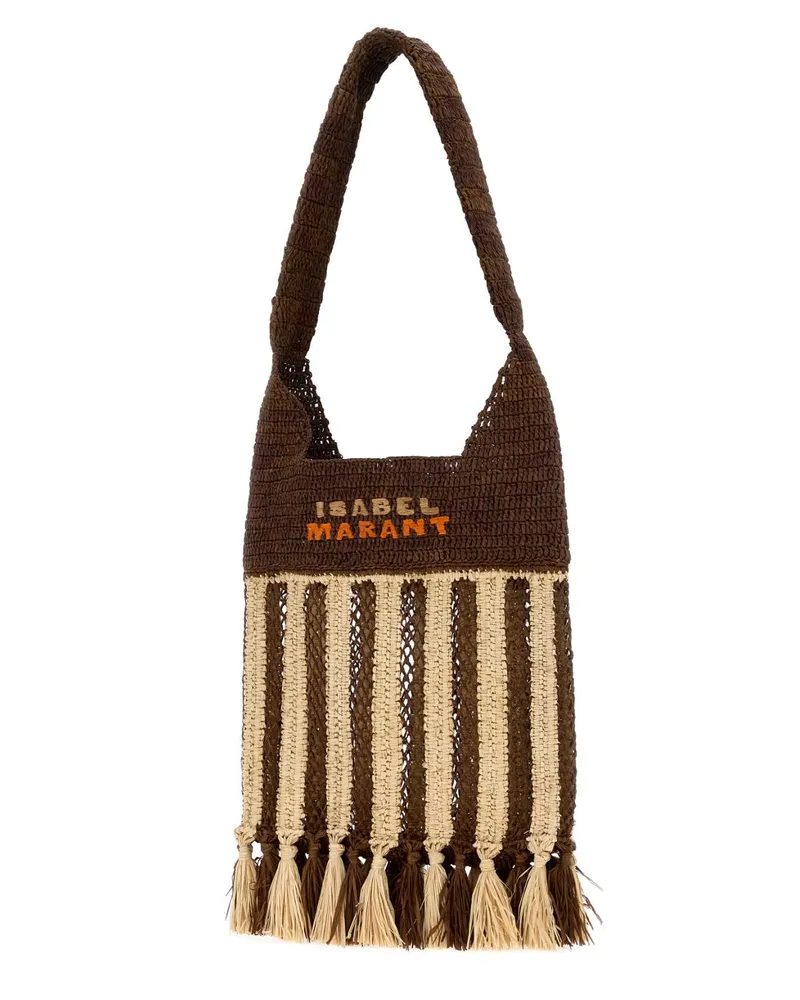 Isabel Marant Women's Embroidered Raffia Praia Shoulder Bag Natural-Brown Exterior: Borse A Mano Natural/brown Brown