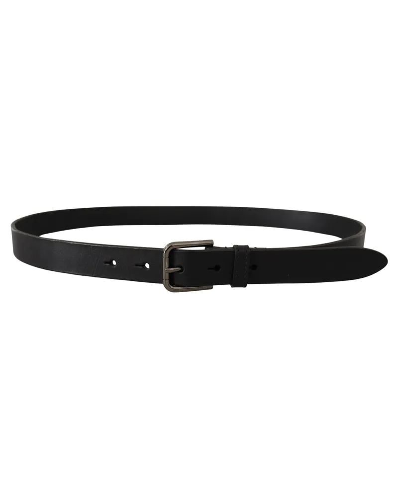 Dolce & Gabbana Men's Black Calf Leather Logo Engraved Metal Buckle Belt Black