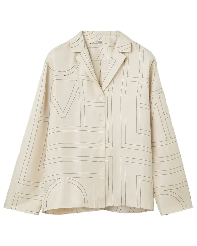 Totême Silk Monogram Embroidery Blouse — Beige Beige
