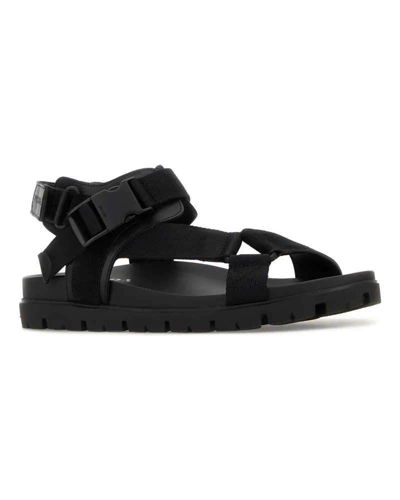 Prada Men's Black Fabric Suede Sandals Nero Sandali Black