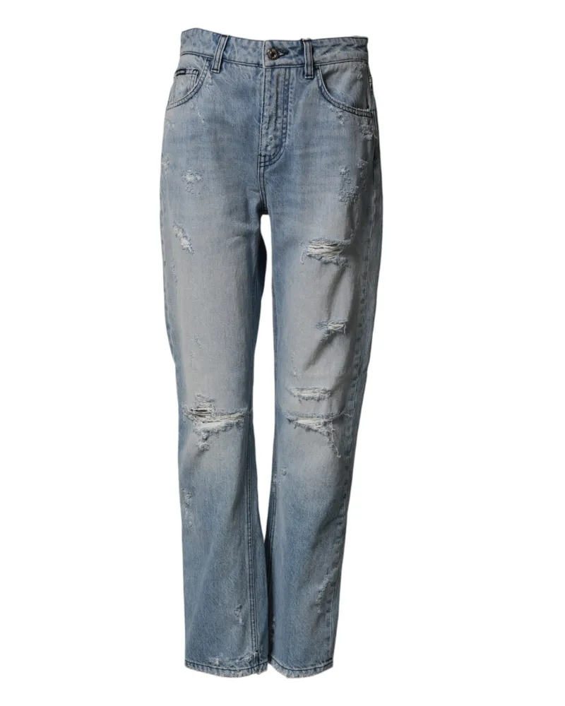 Dolce & Gabbana Women Lightblue Ripped Washed Boyfriend Denim Jeans Light Blue Co+02 Clothing Blue